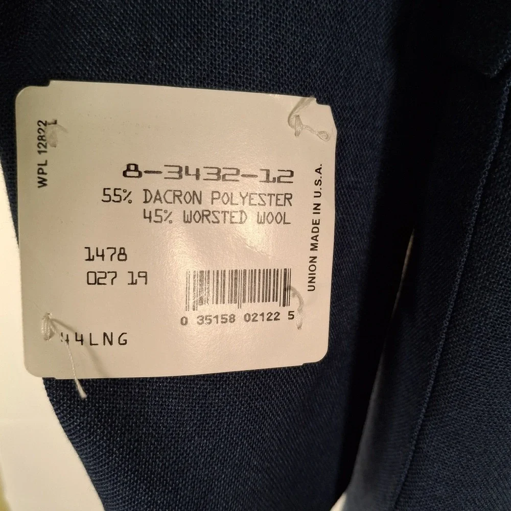 Dickinson & Lee 44 L Blue Blazer Sport Coat‎ Jacket Made IN USA Wool Blend NWT
